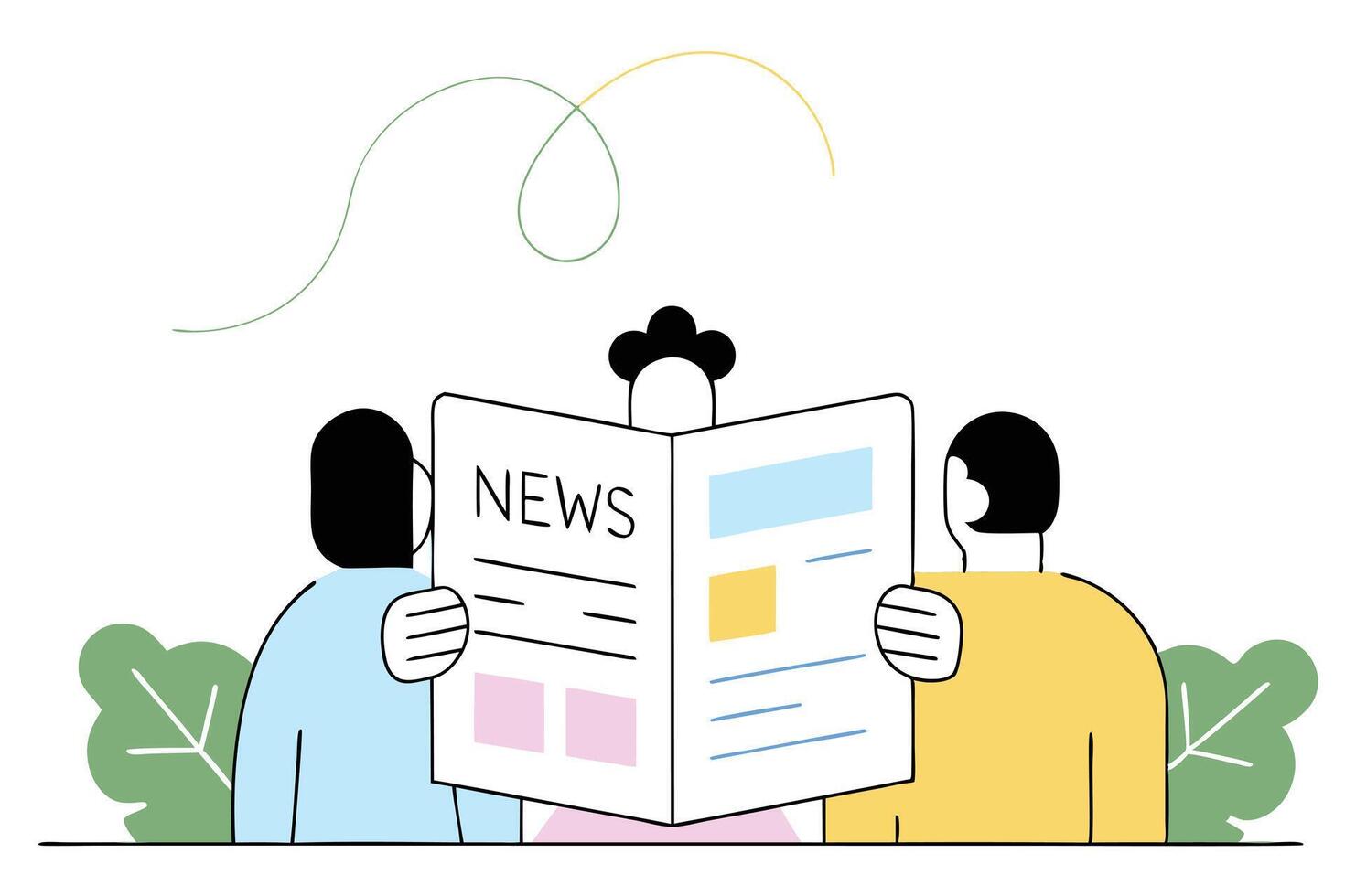 Cartoon People Reading Newspaper News in Group on White Background vector