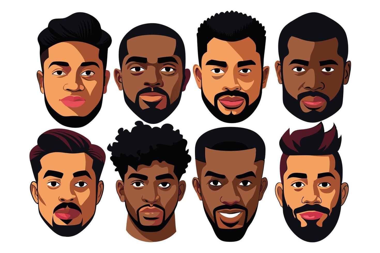Cartoon Faces of Diverse African American Men with Varied Hairstyles on White Background vector