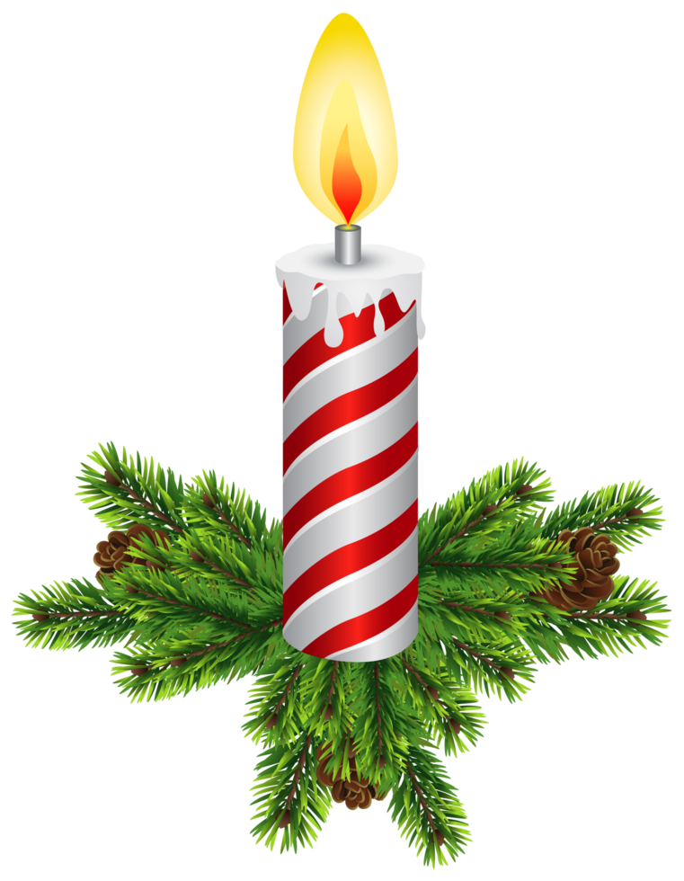 christmas candle with pine branch on transparent background png