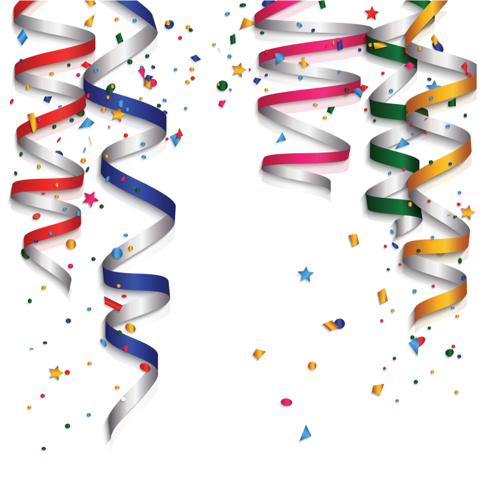 illustration of colorful streamers and confetti on transparent background png
