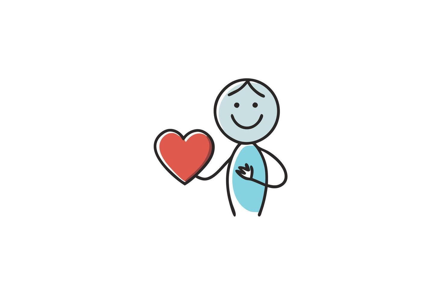 Cartoon Stick Figure Holding Red Heart Isolated on White Background vector