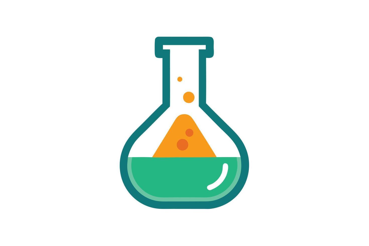 Green Outline Erlenmeyer Flask with Orange and Green Liquid on White vector