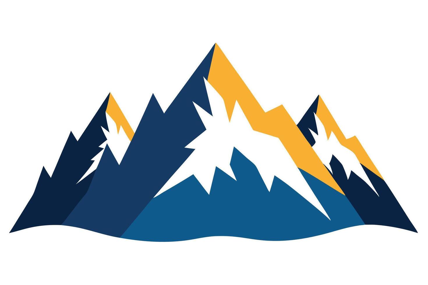 Mountain Range with Snow Peaks in Blue and Gold Against a White Background vector