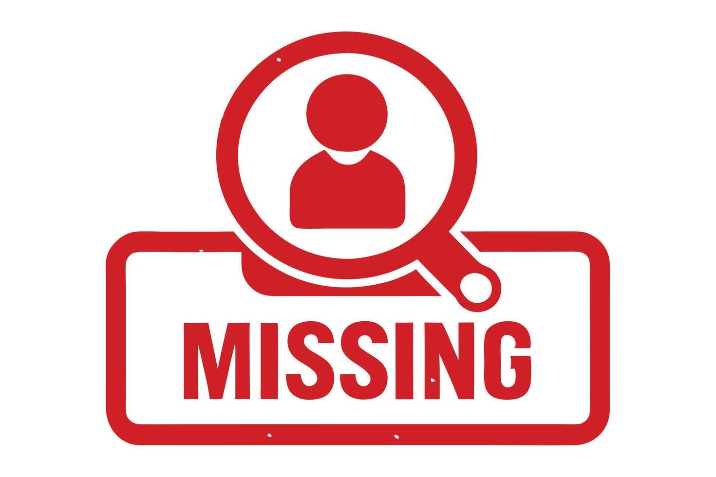 Red Missing Person Icon with Magnifying Glass on White Background Silhouette vector