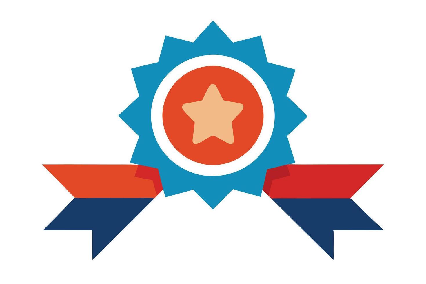 Colorful Award Badge with Star, Ribbon and Blue Spiked Edges on White Background vector