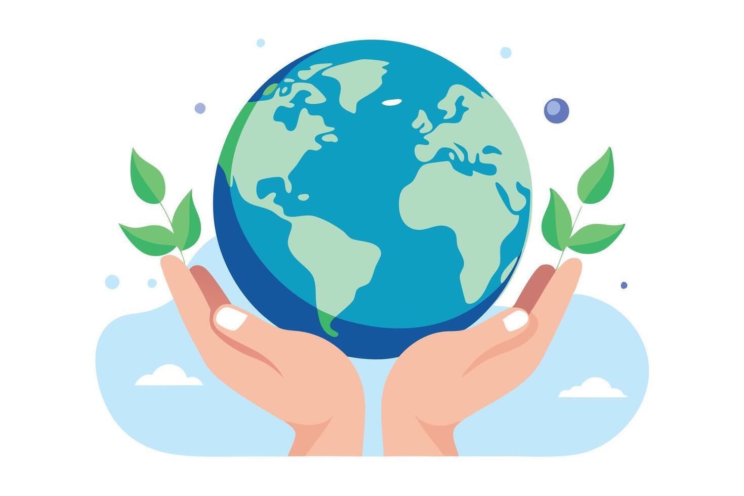 Earth Globe in Hands with Leaves, Caring for Nature, Illustration, Concept vector
