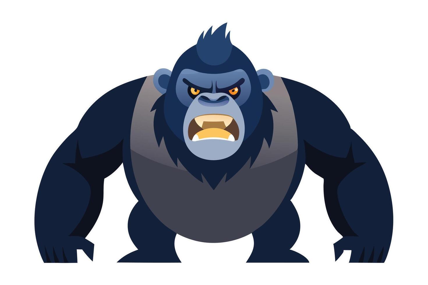Angry Gorilla Showing Teeth, Cartoon Style on White Background vector