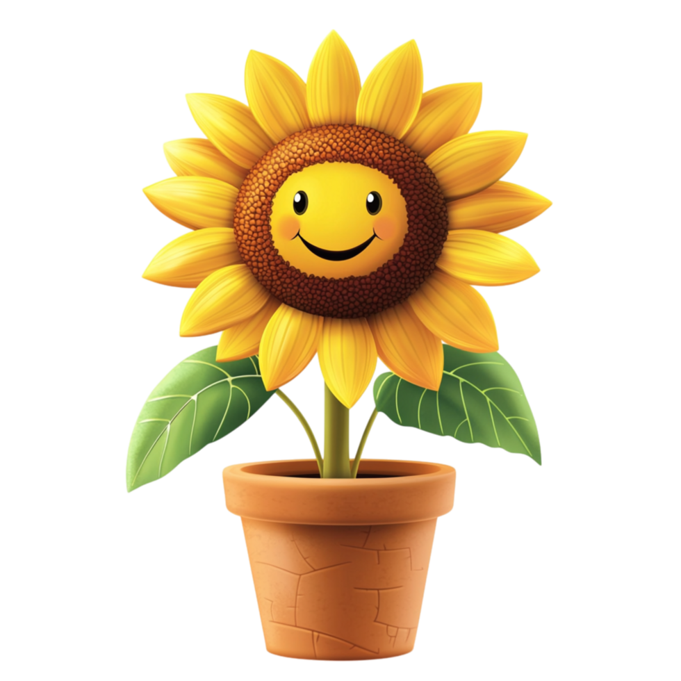 Cute Smiling Sunflower in a Pot with Happy Face and Cheerful Expression png