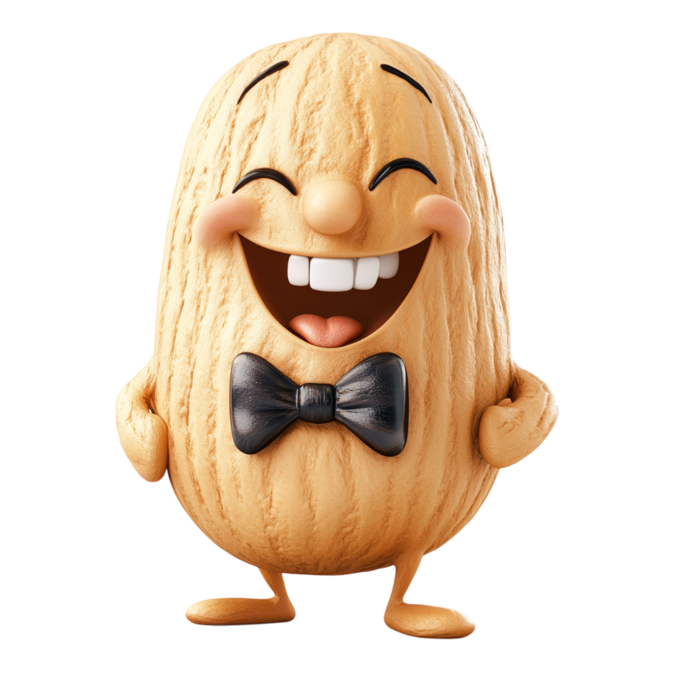 Cute Peanut Mascot with Bow Tie and Big Smile png