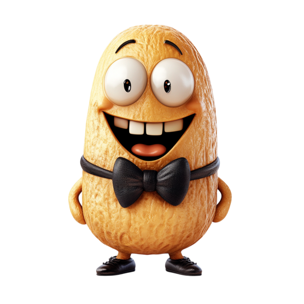 Funny Animated Peanut Character with Bow Tie and Cheerful Face png