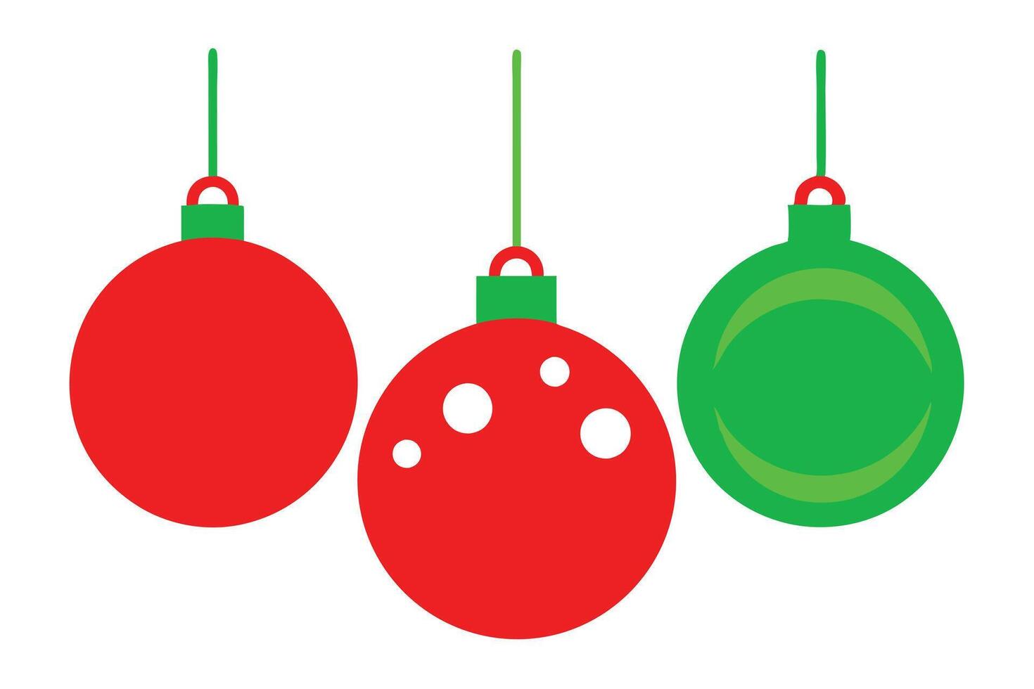 Red and Green Christmas Baubles with White Circle Spots, White Background vector