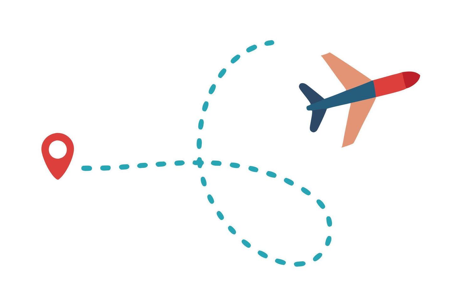Airplane Flight Path with Red Pin, Creative Blue Dotted Route on White Background vector