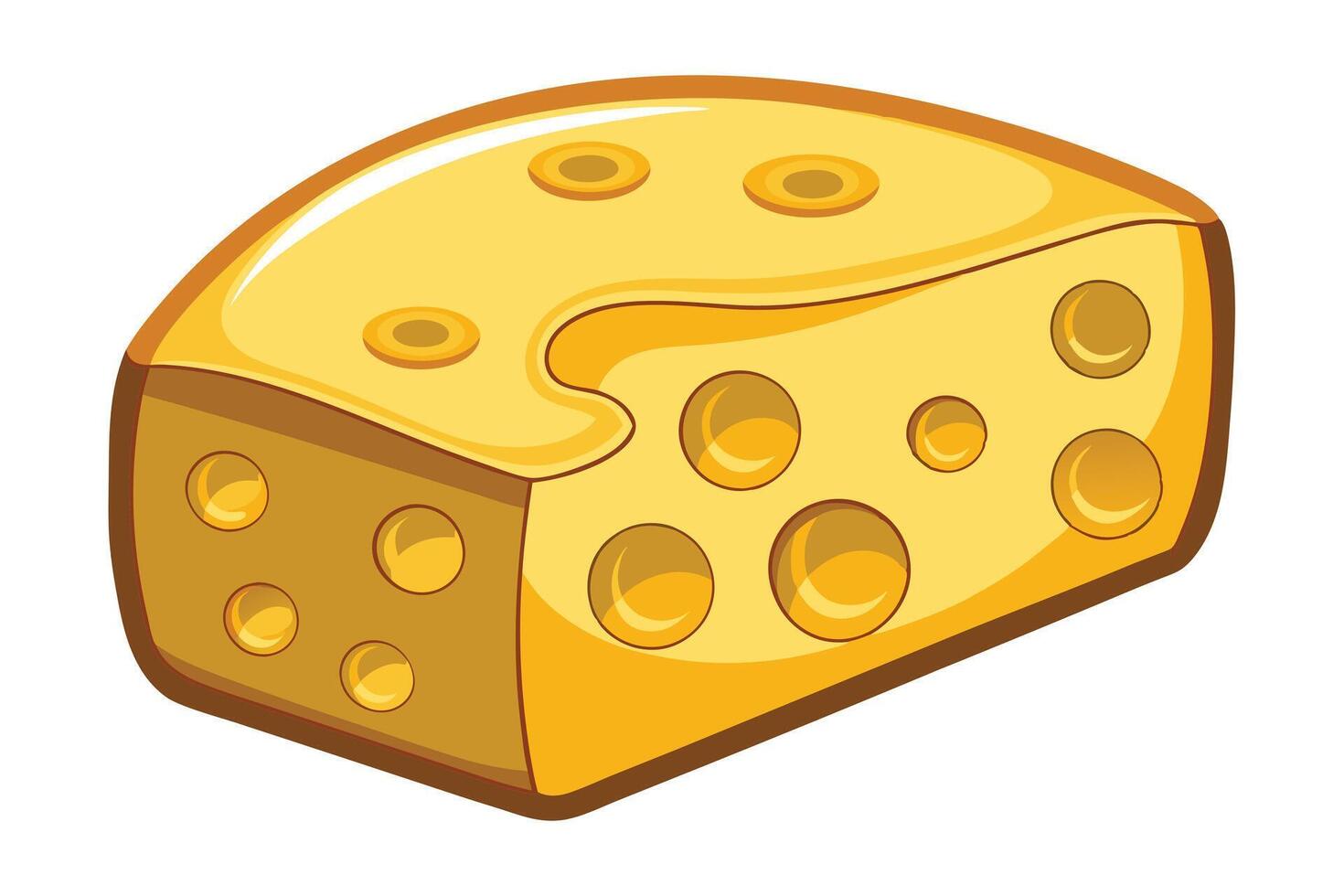 Cartoon cheese block with yellow color and hole on white vector