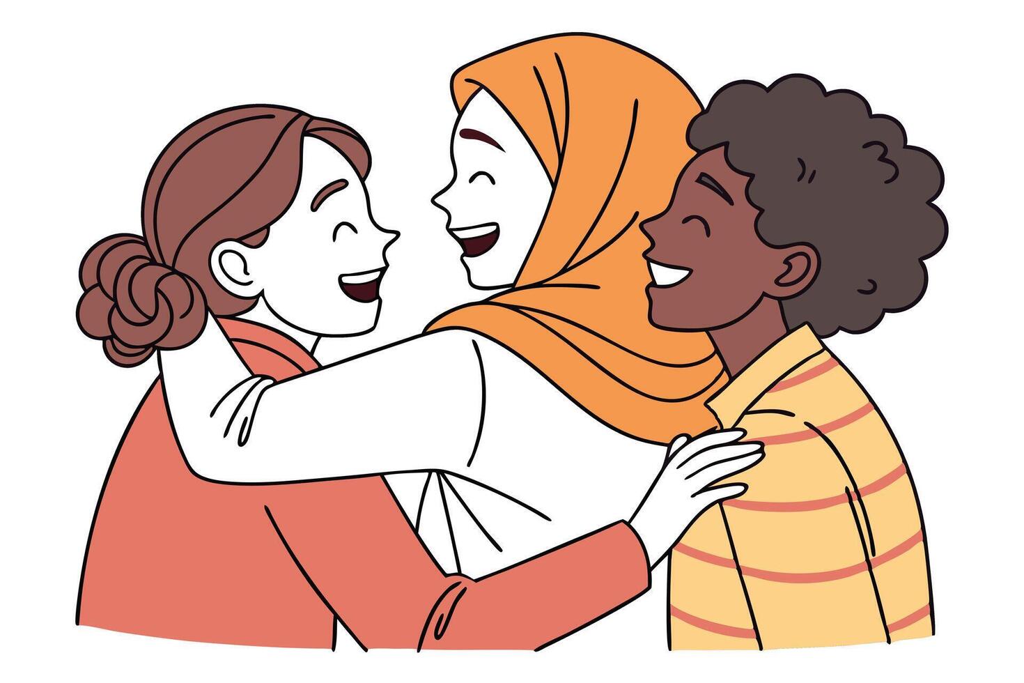 Diverse Women Hugging, Cheerful Friends Bonding Together, Friendship Isolated Concept vector