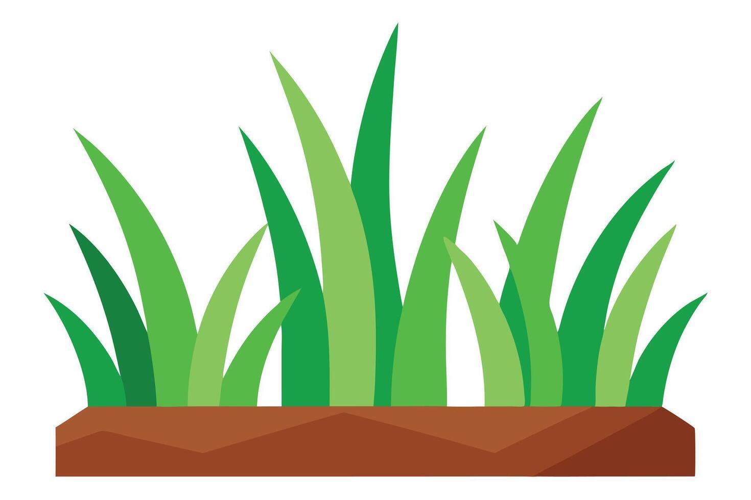 Cartoon Green Grass Clump on Brown Soil Patch Isolated on White Background vector