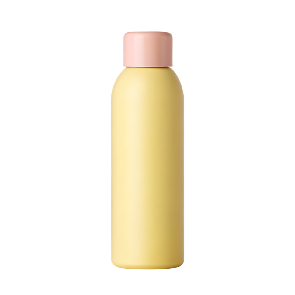 Pale yellow plastic bottle with pink cap. png