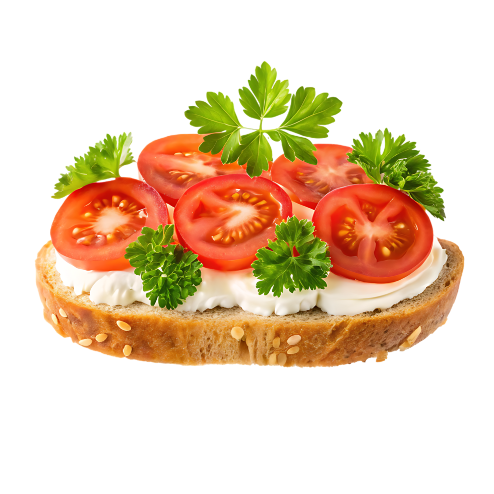 Delicious cream cheese and tomato toast, perfect for breakfast or a light snack. png