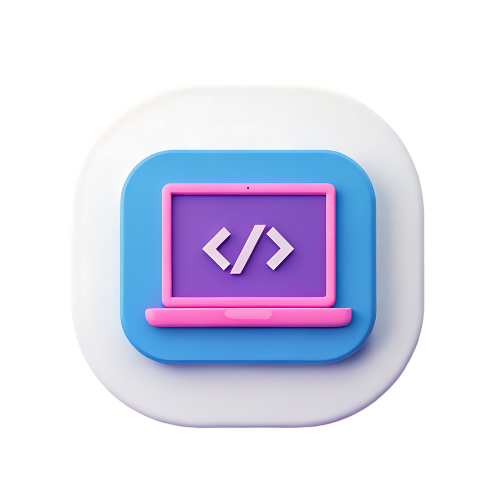 computador portátil com código ícone, 3d render png