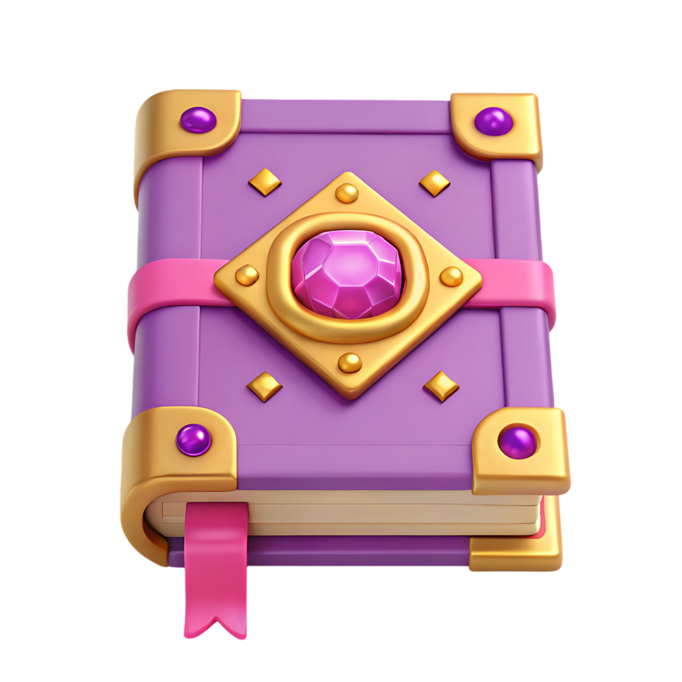 Purple magic book with gems and gold accents. png