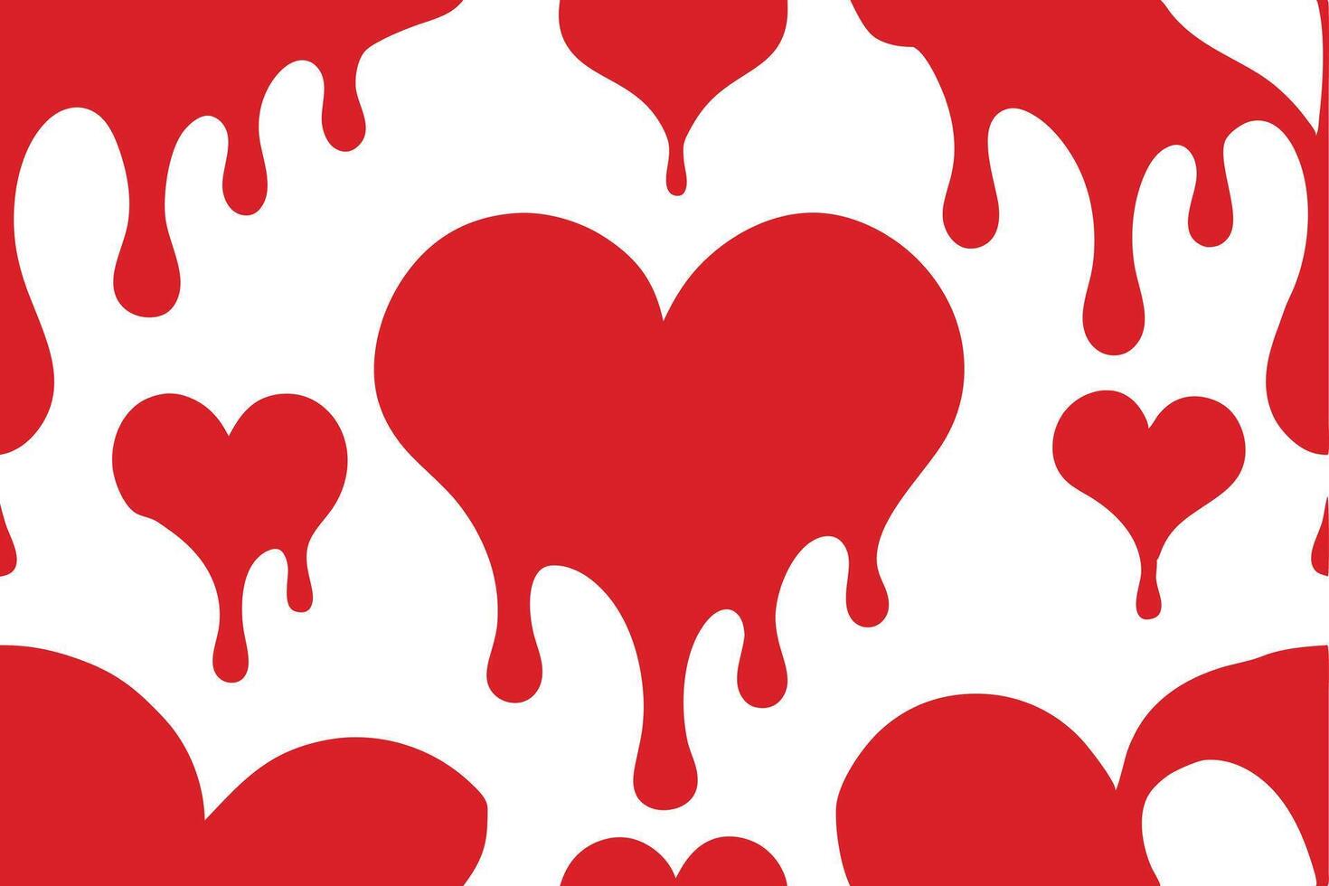 Dripping Red Hearts on White, Seamless Pattern Background, Valentine's Artistic Design vector