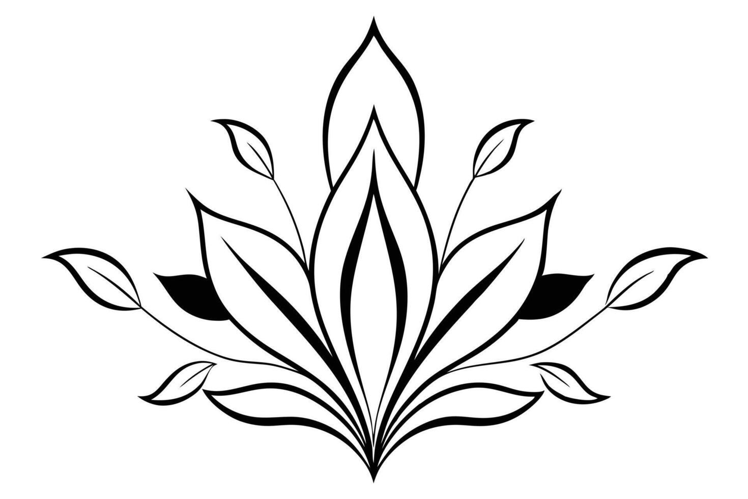 Floral Flourish Abstract black and white floral design with leaves on a white backdrop vector