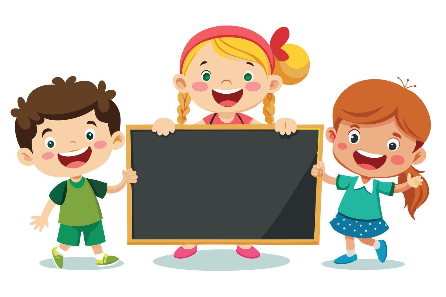 Cheerful Cartoon Diverse Kids Holding Chalkboard with White Background Art vector