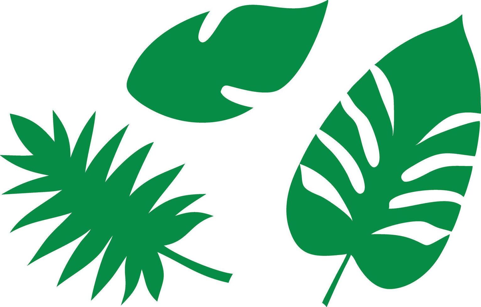 Isolated Green Tropical Leaves Silhouettes on White Background vector
