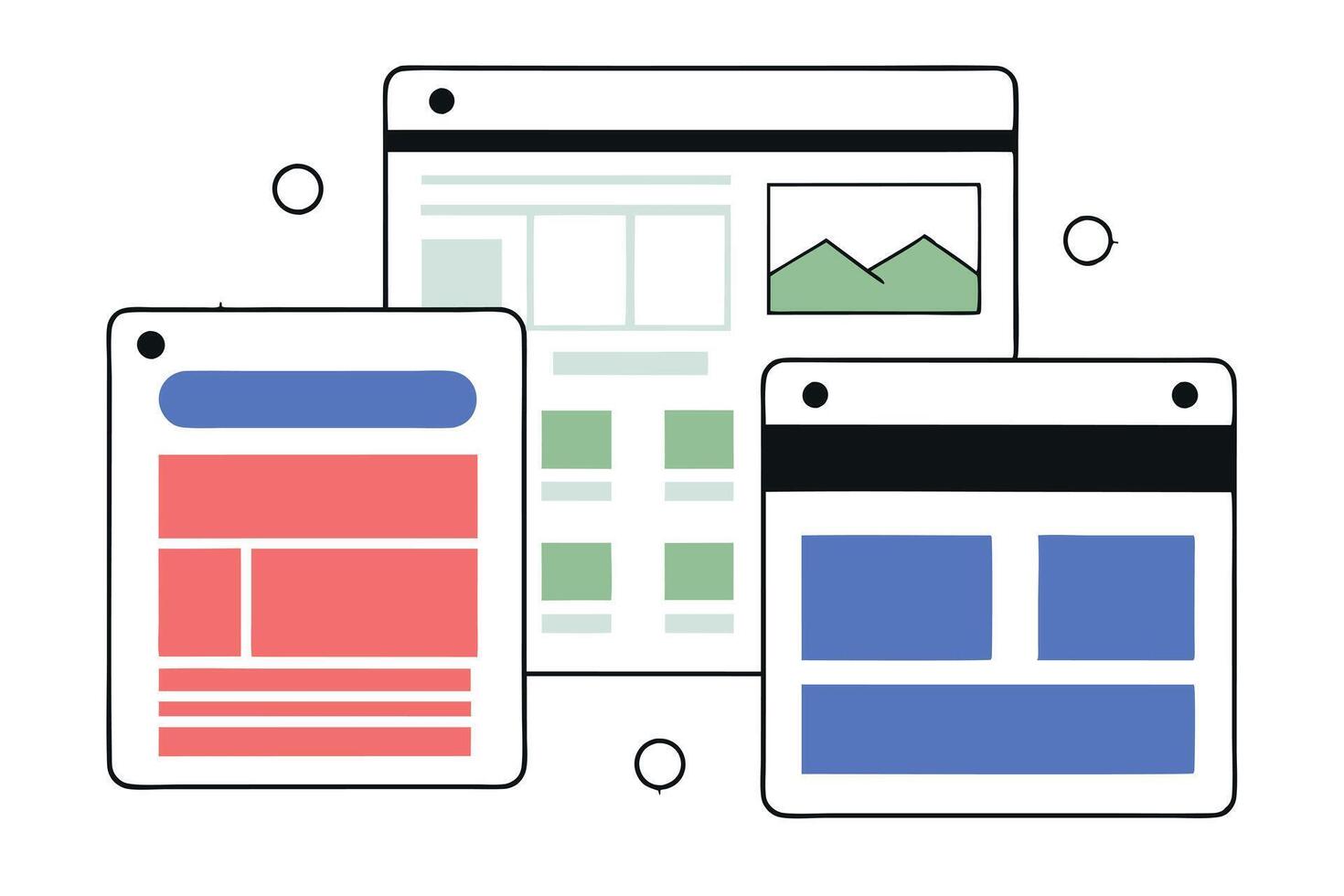 Colorful Hand Drawn Style Three Web Pages, Mobile Interface Layout vector