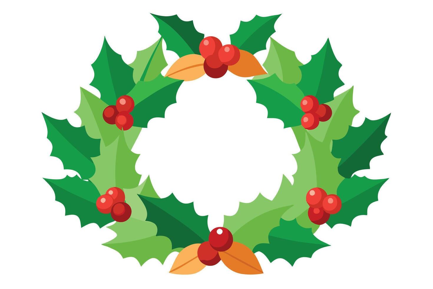 Holly Berry Wreath with Green Leaves and Red Berries on White Background Design vector
