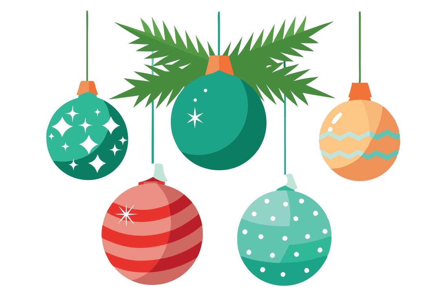 Christmas Ornaments Decoration, Colorful Baubles with Star and Circle Patterns, White Background vector