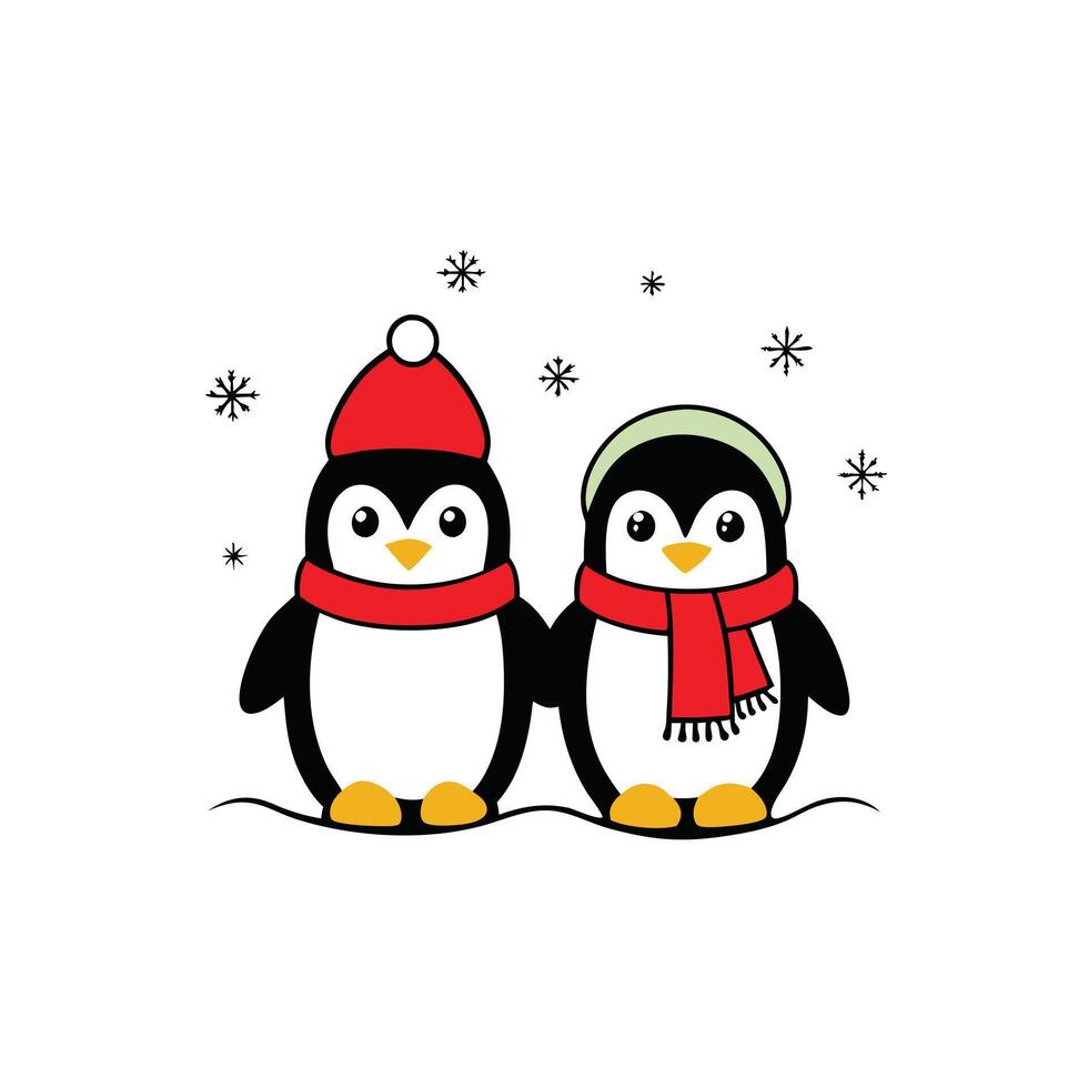 Cartoon Penguins With Hats and Scarves Design On White Background vector