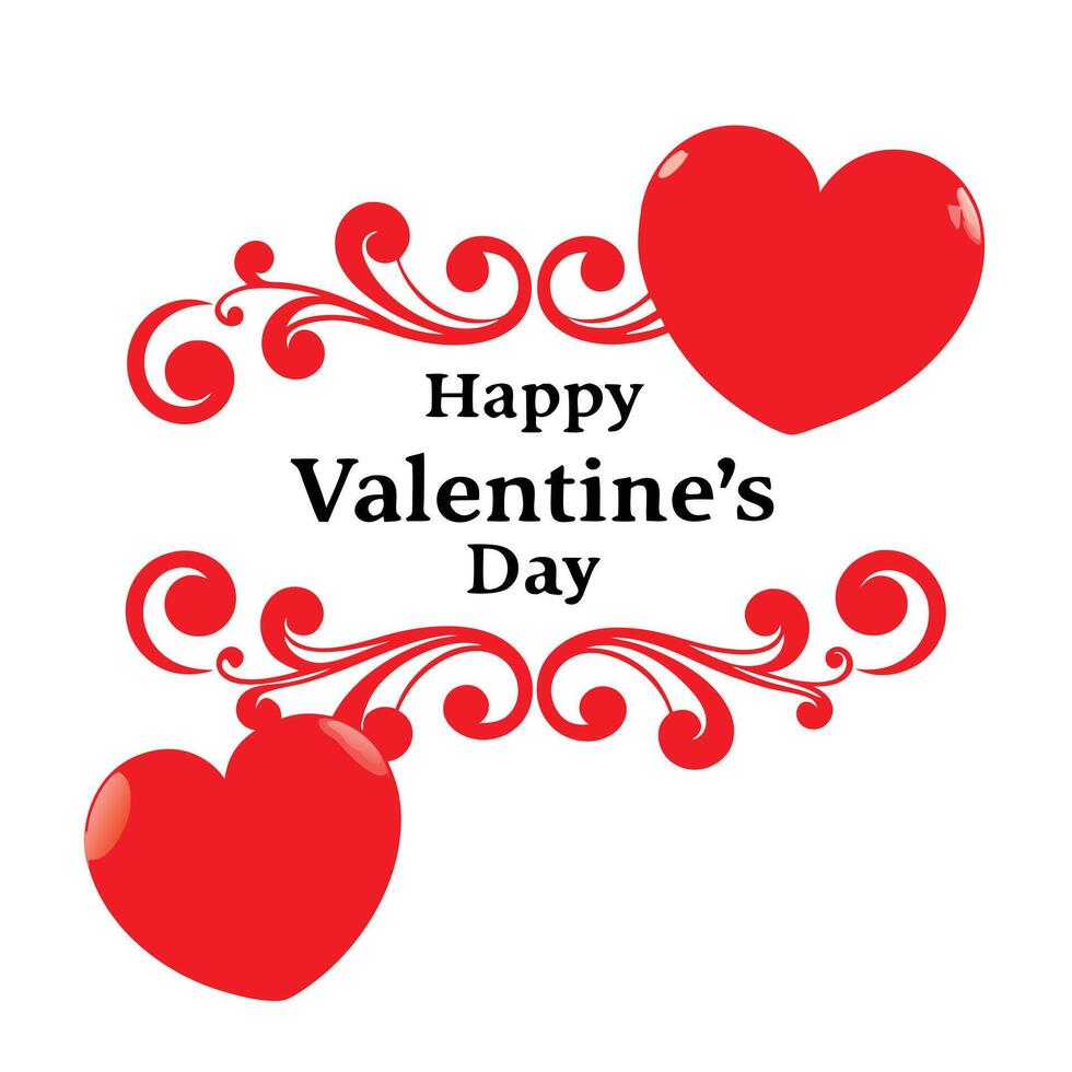 Decorative Hearts with Swirls on White, Happy Valentine's Day Design Element vector