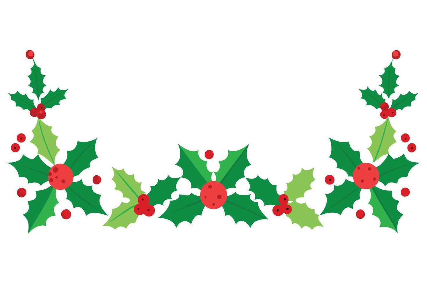 Festive Holly Berry Border Design, Seasonal Green Leaves and Red Berries on White Background vector