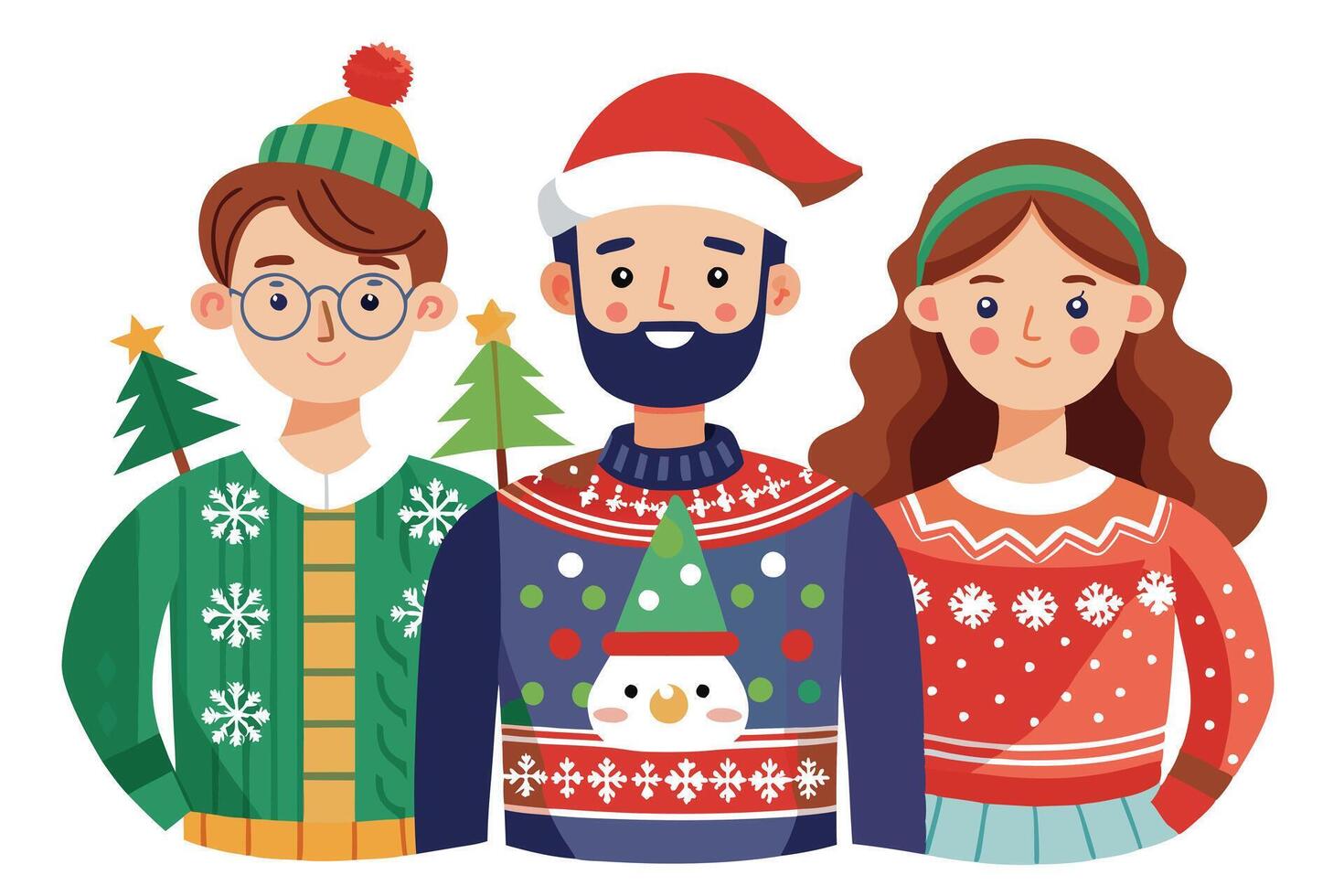Festive People in Ugly Christmas Sweaters Cartoon Styled Characters vector
