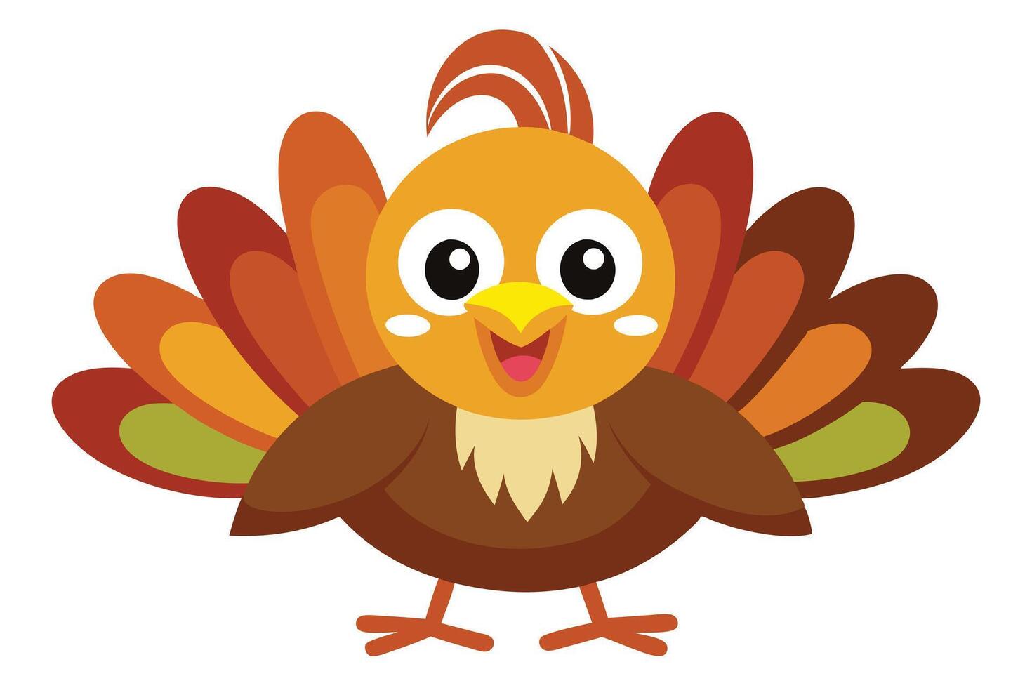 Cartoonish Orange and Brown Turkey with Wide Eyes on a White Background Design vector