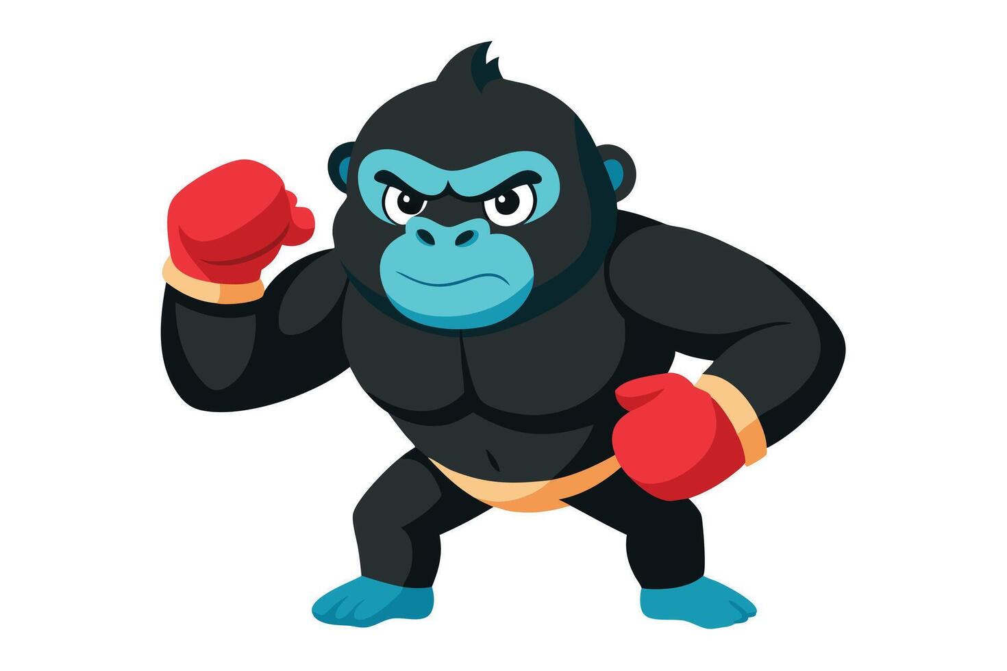 Cartoon Gorilla Boxer, Angry Expression, Red Gloves, on White vector