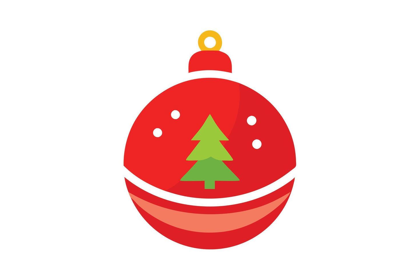 Flat Red Christmas Ball with Green Tree Decoration on White Background, Golden Holder vector