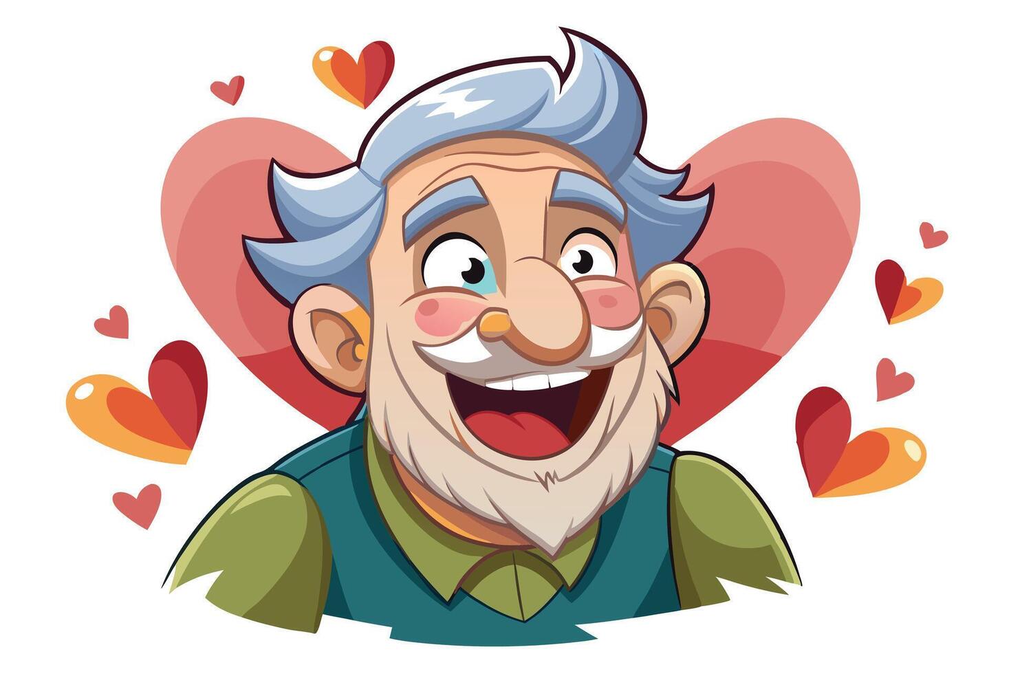 Cartoon Happy Old Man with Heart Shapes, Cute Grandpa vector