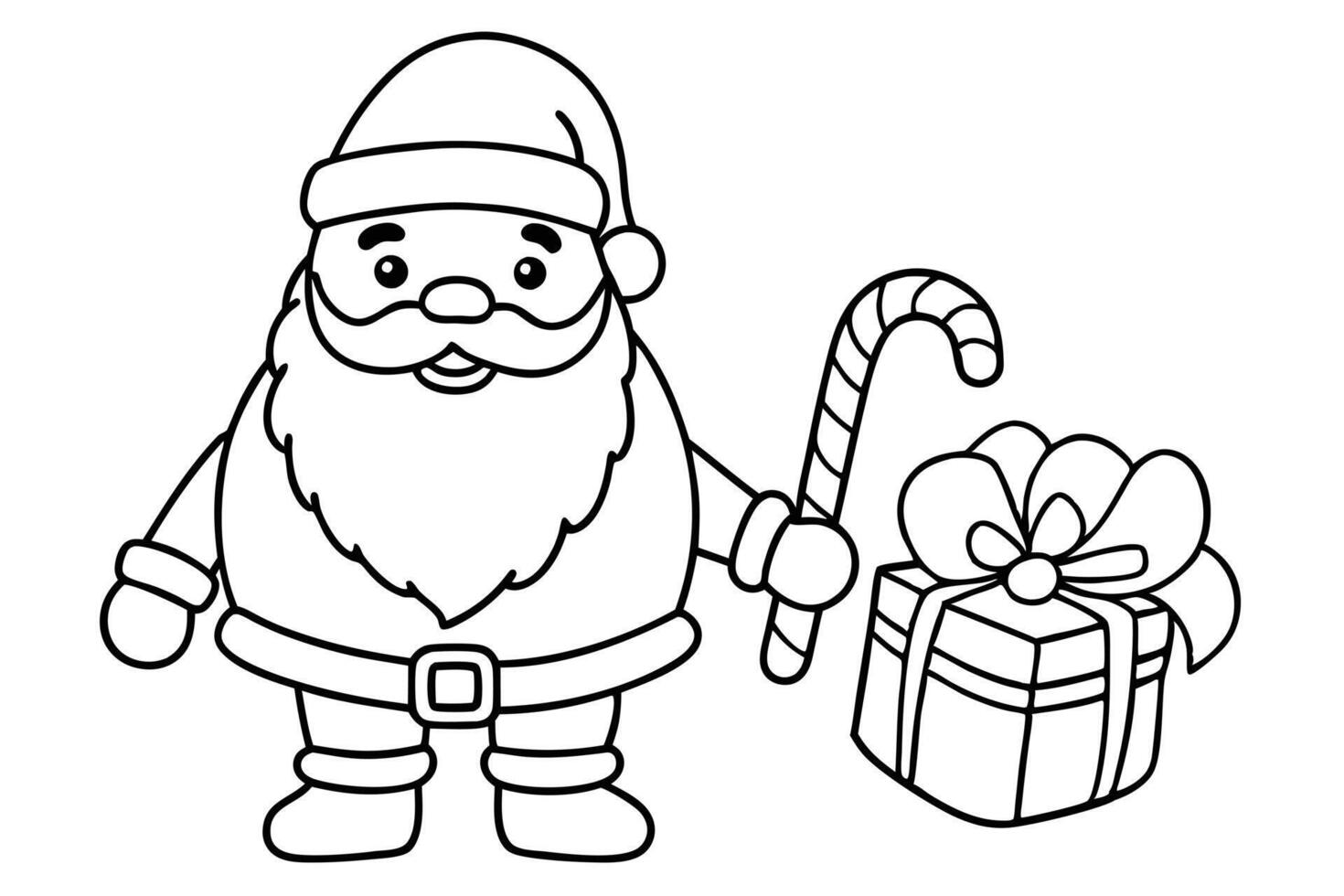 Santa Claus Outline with Gift Box and Candy Cane on Design vector