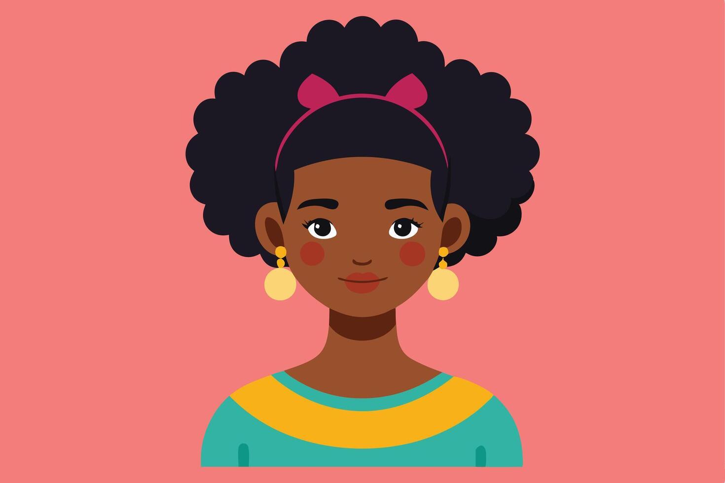 Portrait of African Woman with Afro, Pink Headband on Salmon Background vector