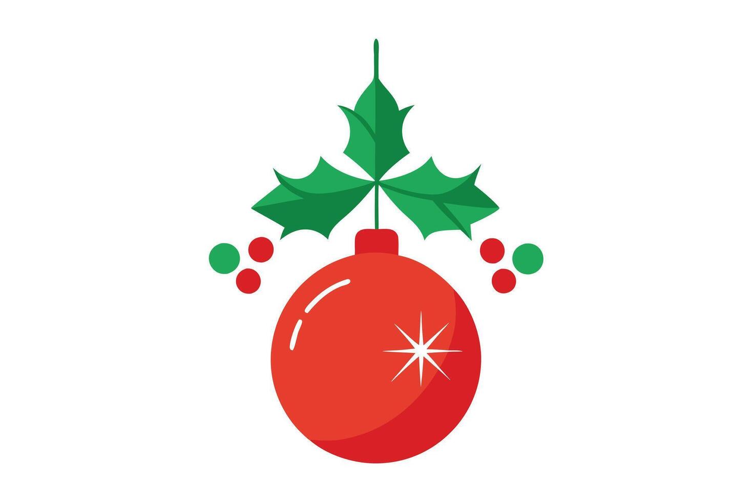 Festive Red Bauble with Holly Leaves and Berries on a White Background Design vector