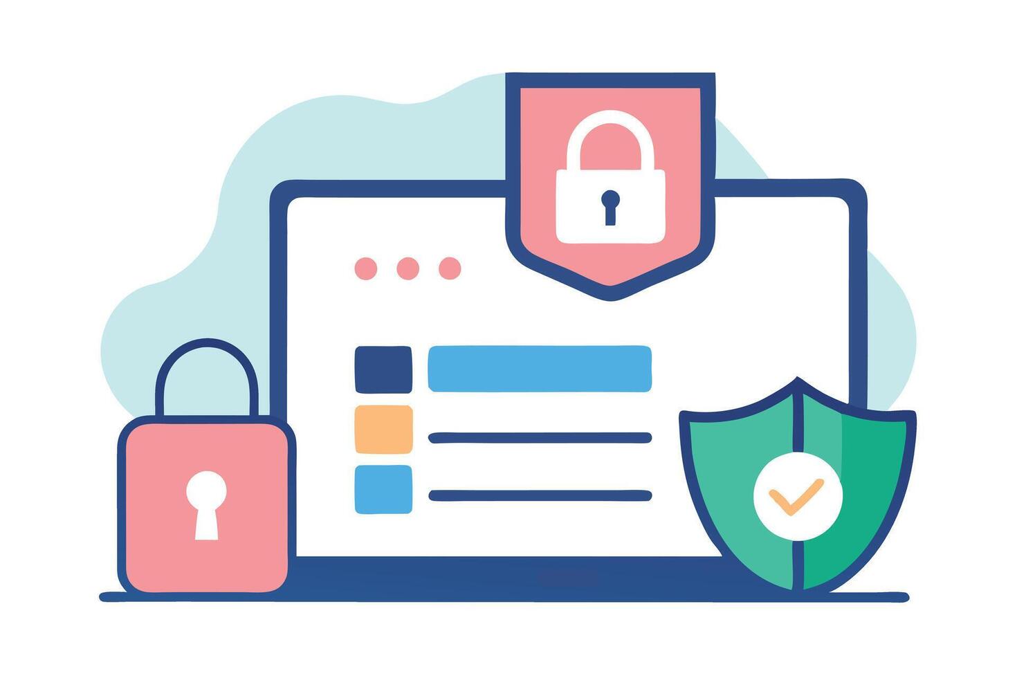 Flat of a Laptop with Security Shields and Locks on White vector