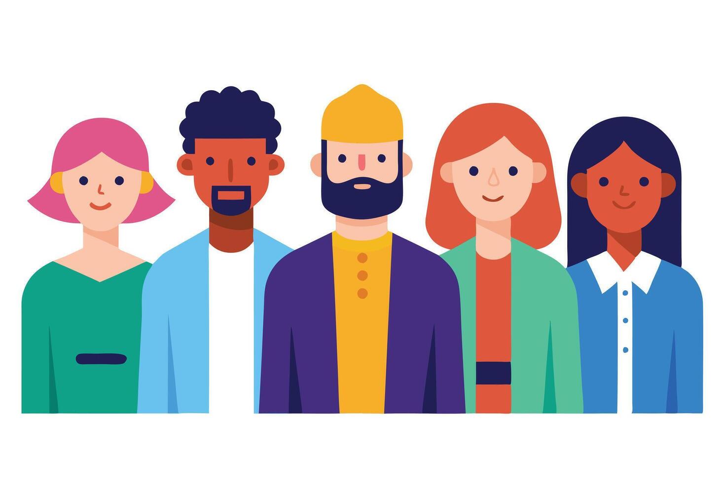 Colorful Flat with Multi Ethnic People Against White Background vector