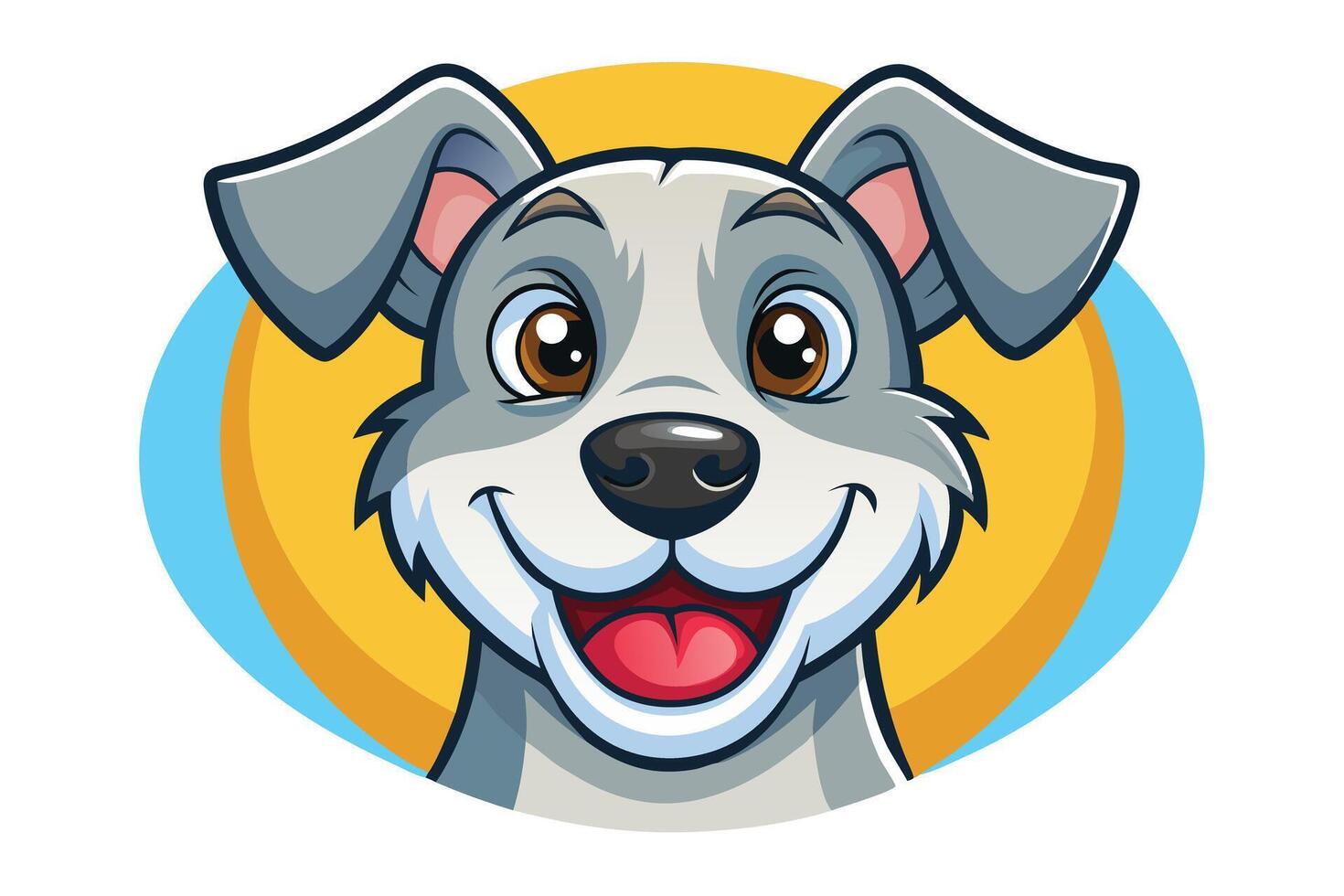 Cute Smiling Cartoon Dog Head with Brown Eyes on Abstract Background vector