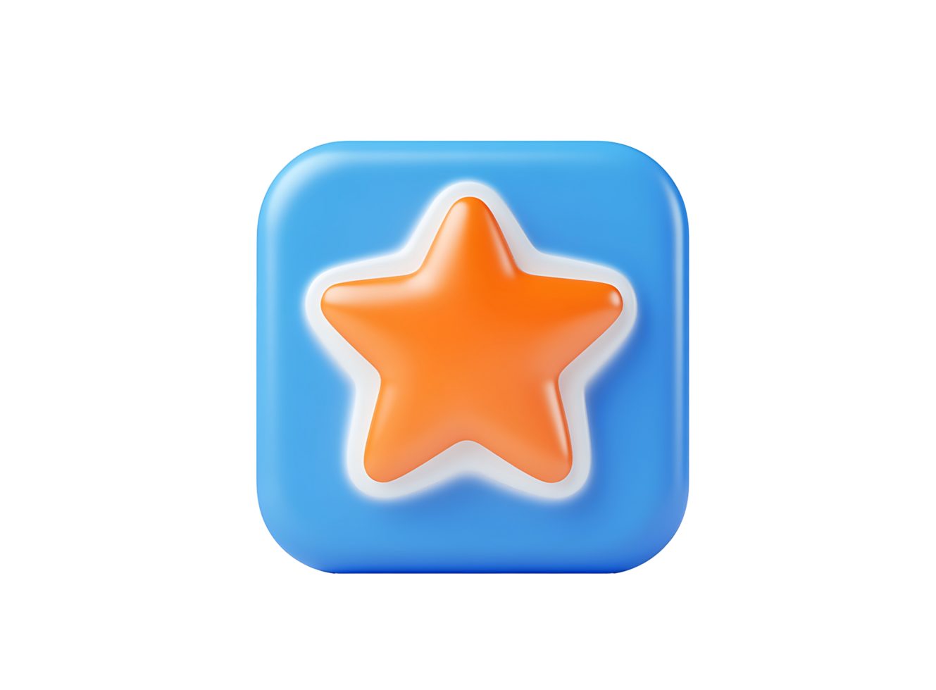 3D render of a blue square button with an orange star. png