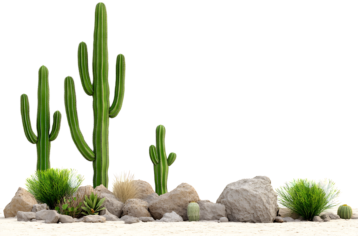 Desert landscape with cacti and rocks png