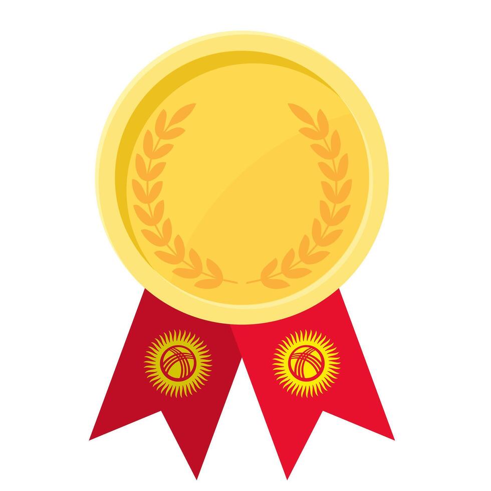 Golden award medal with Kyrgyzstan flag ribbons for winners vector