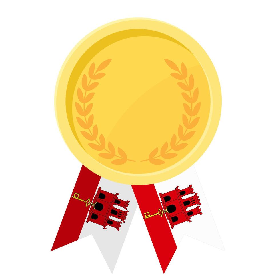 Golden award medal with Gibraltar flag ribbons for winners vector