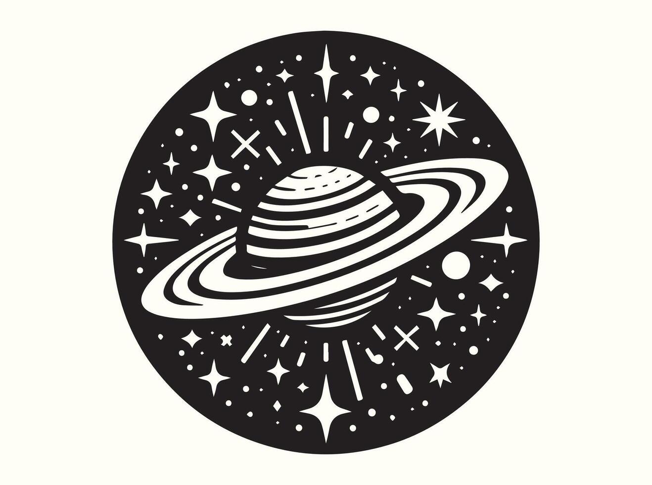 Minimalist galaxy outline in black with scattered stars vector