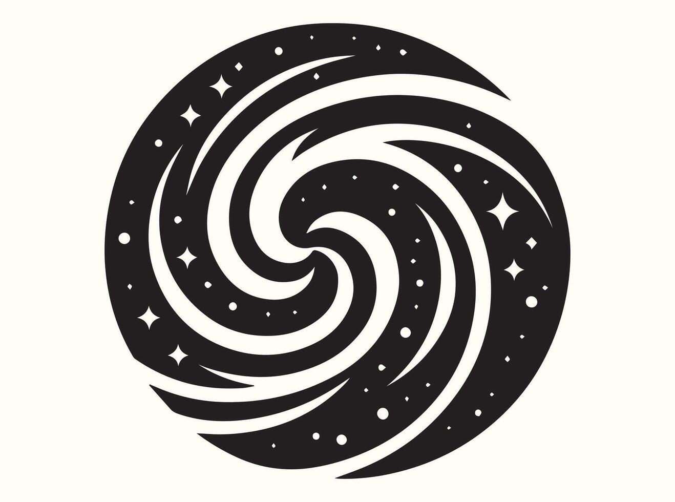Hypnotic swirling spiral silhouette in solid black on white vector